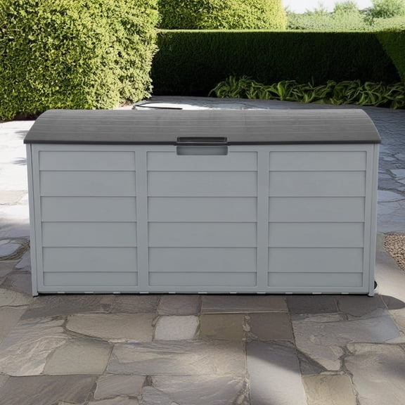 Canddidliike Outdoor Waterproof 75 Gallon Polypropylene Resin Deck Box with 2 Wheels, Grey