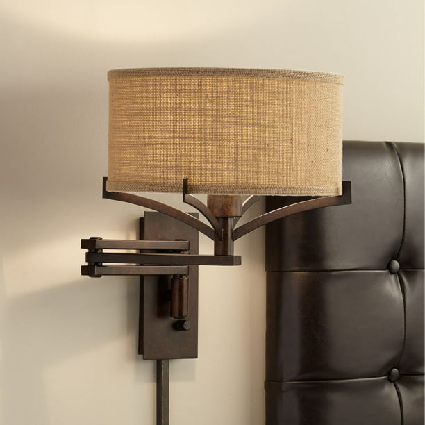 Light Fixture Tan Burlap Drum Shade, Franklin Iron Works Tremont Floor Lamp With Burlap Shade