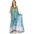 thumbnail image 5 of Sakkas Wilder Printed Design Long Sheer Rhinestone Caftan Dress / Cover Up - Turquoise / Yellow - OS, 5 of 5