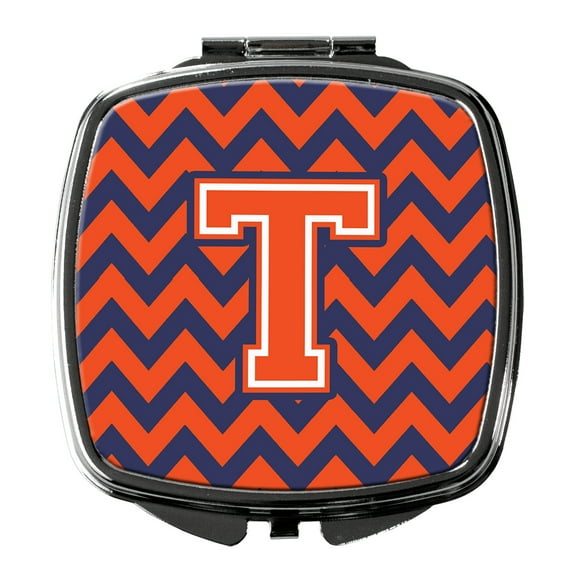 Letter T Chevron Orange and Blue Compact Mirror CJ1042-TSCM