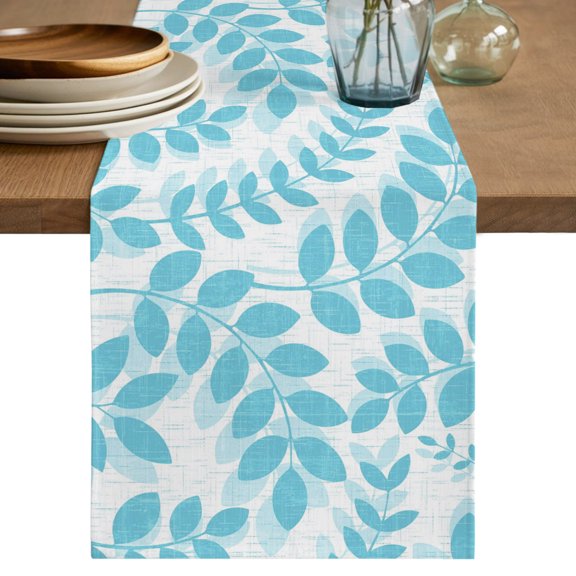 Table Runners 120 Inches Long Dress Scarves, Cyan Blue Leaves Farmhouse Coffee/Dining/Kitchen Table Decor Table Runner for Living Room, Summer Farmhouse Botanical Boho Branch 13x120 Inch