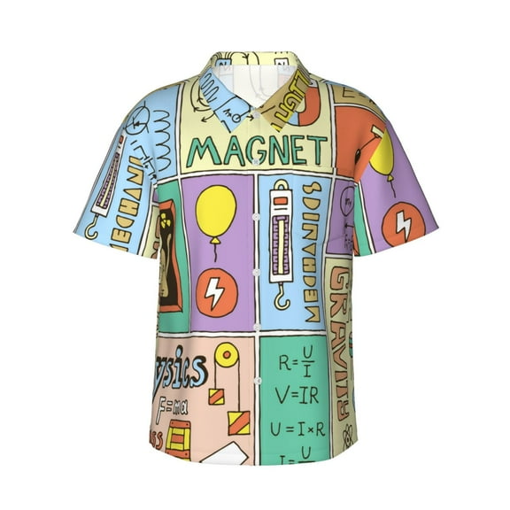 Physics Science Banners Set Men's 3d Print Casual Button Down Shirts, Novelty Hawaiian Short Sleeves S