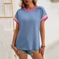 thumbnail image 5 of Olyvenn Womens Color Block Oversized Tops Trendy Casual Summer Textured Ribbed Knit T Shirts Loose Fit Short Sleeve Tshirts Blue XL, 5 of 7