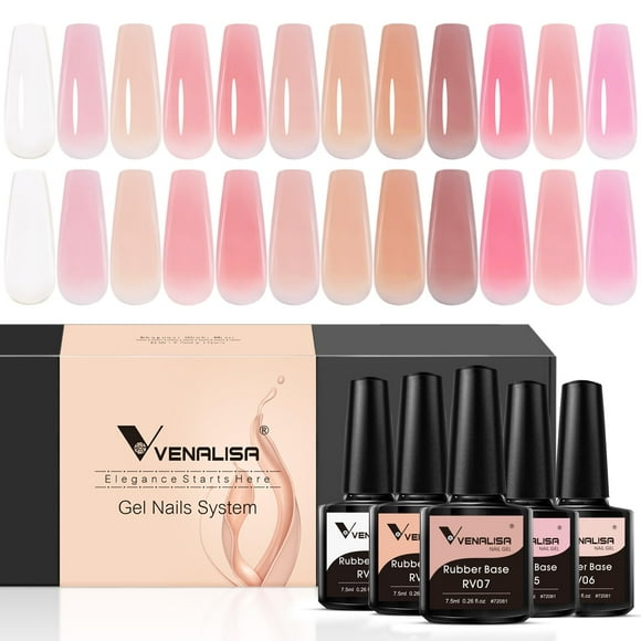 Set de esmaltes de uñas en gel VENALISA 3 en 1 con base de goma, 12 colores