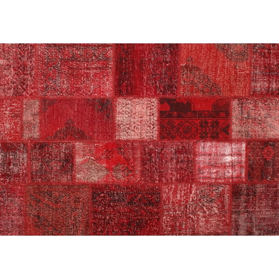 Ahgly Company Indoor Rectangle Traditional Red Patchwork Area Rugs, 5' x 7'