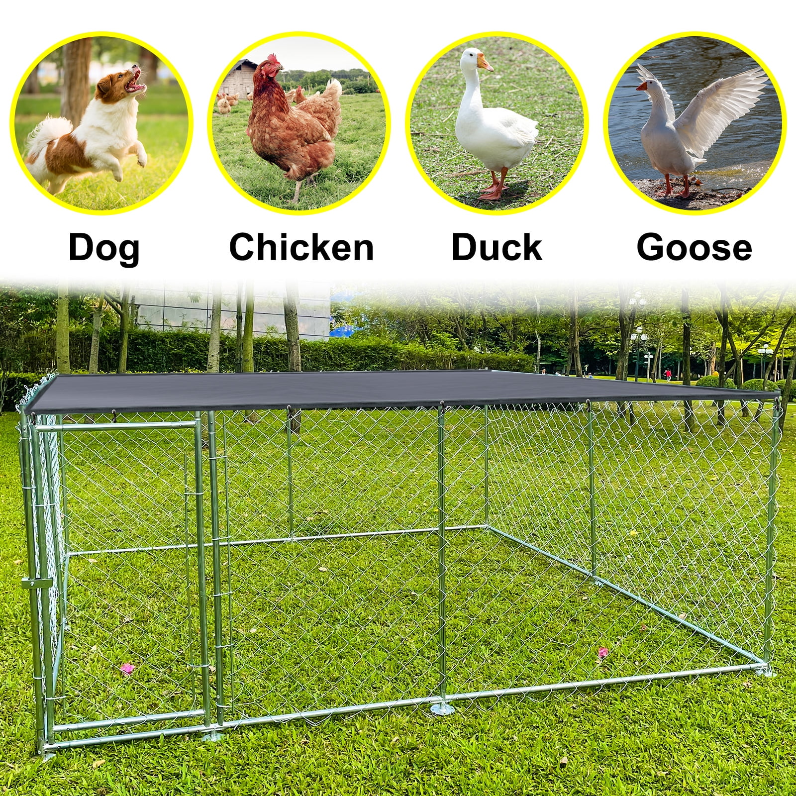 10 x10 ft Large Dog Kennel Outside with Waterproof Roof Cover, Dog Cage Heavy Duty Dog Enclosures w/Upgraded Metal Mesh and Door Locks