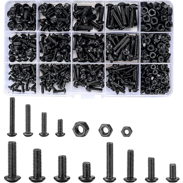 Juego combinado de tuercas y pernos de 500 piezas, juego de pernos y tuercas con cabeza hueca negra (3-H)