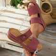 thumbnail image 2 of LOVZFMLL Wedge Sandals for Women 2025 Two Straps Slip On Open Toe Comfort Slides Sandals Casual Summer Beach Vacation Outdoor Walking Shoes Wine 8.5, 2 of 8