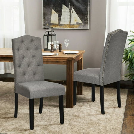 Gymax Set Of 4 Tufted Dining Chair, Nailhead Dining Chairs Set Of 4 Black
