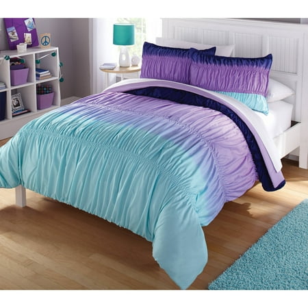 Latitude Purple Ombre Ruched Reversible Complete Bedding