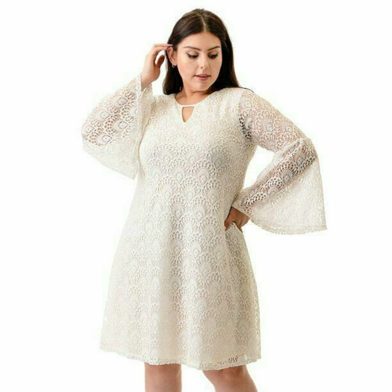 Ella Samani Women's Plus Size Bell Sleeve All Over Lace Dress - Walmart.com