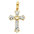 thumbnail image 2 of Wellingsale 14K Two 2 Tone White and Yellow Gold Polished Religious Christian Open Greek Key Cross Charm Pendant with Heart Accents, 2 of 5
