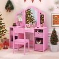 thumbnail image 4 of Costway Kids Vanity Table & Chair Set 2-in-1 Princess Pretend Play Makeup Vanity Set Pink, 4 of 10