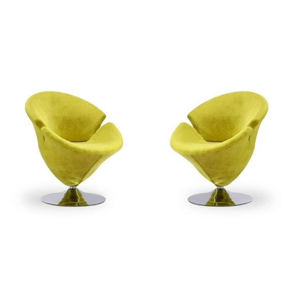 Manhattan Comfort Tulip Velvet Swivel Accent Chair in Green (Set of 2)