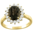 thumbnail image 1 of 14K Yellow Gold Natural Smoky Topaz Ring Oval 9x7 mm Diamond Accents, size 5.5, 1 of 3