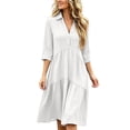 thumbnail image 2 of Ayolanni 3/4 Sleeve Dresses for Women Solid V-Neck A-Line Maxi Dress Party Wedding Guest Plain Button Down Long Dress White S, 2 of 6