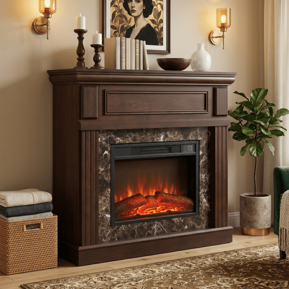 Eyisean 42" Electric Fireplace Mantel, 23'' Fireplace Insert Heater, Realistic Stacked Stone Surround & Remote Control, Timer LED Flame, 3 Flame Adjustable, Chimeneas Electric Modern for Living Room
