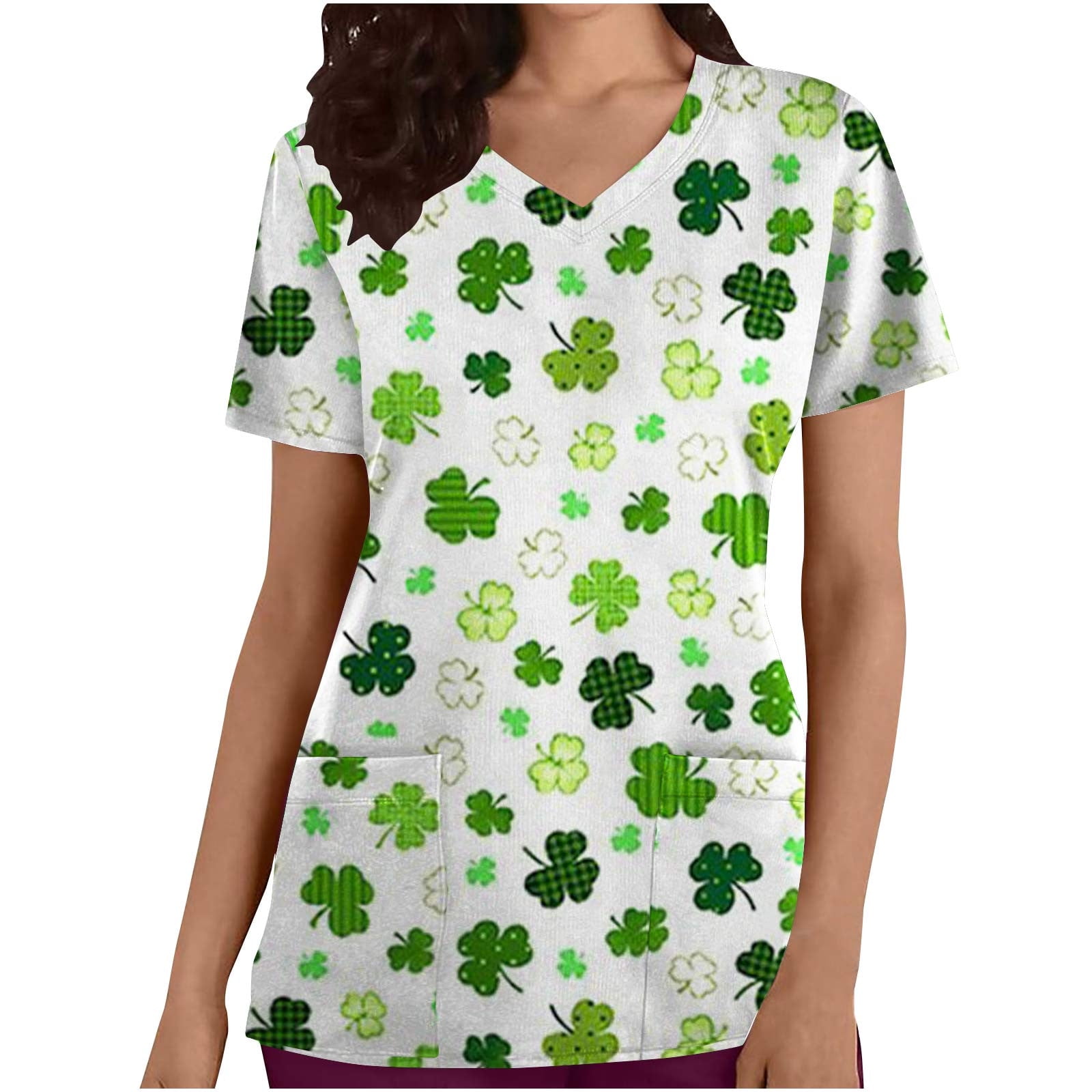 T Shirts for Women Short Sleeve V Neck St Patricks Day Scrub Tops ...