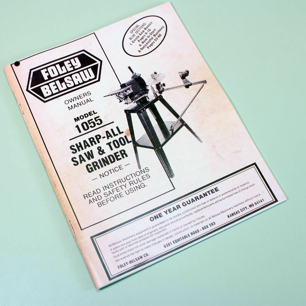 Belsaw 1055 Sharp All Saw Tool Grinder Owners Operators Repair Parts List  Manual - Walmart.com