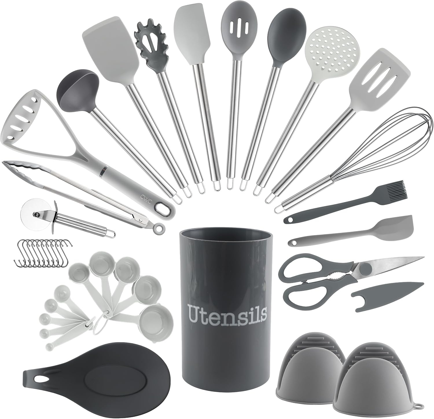 COOK WITH COLOR Silicone Cooking Utensils Set, Heat-Resistant, Nonstick Kitchen Gadgets (38 Pieces)