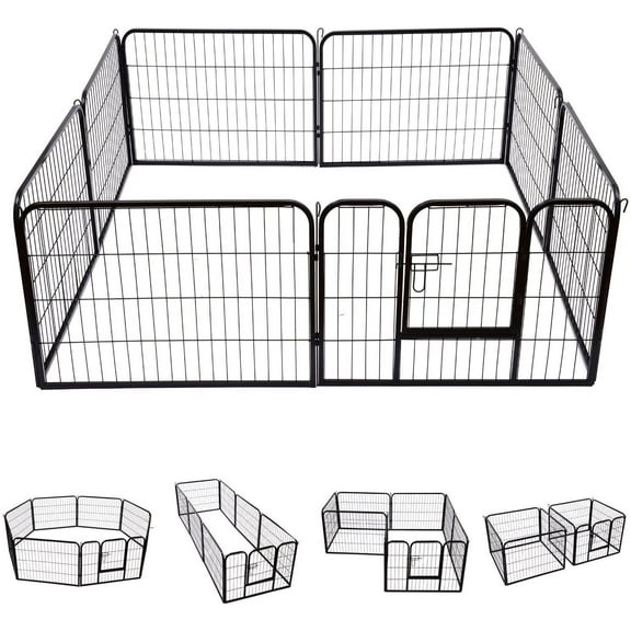 Pet Exercise Pen with Door, 8 Panels Portable Puppy Cage, Metal Dog Playpen Indoor Outdoor Fence 40-Inch (Black)