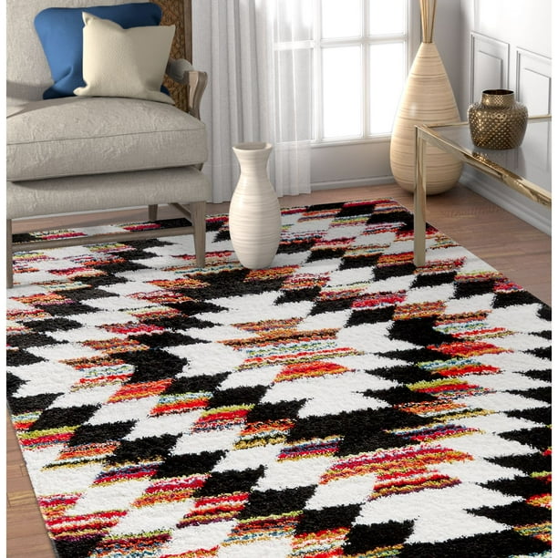 Well Woven Tribal Rhapsody Tangier Southwestern Shag Black Area Rug