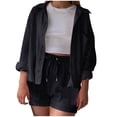 thumbnail image 2 of Dwaogom Women's Summer 2 Piece Long Sleeve Shirt High Waist Drawstring Shorts Casual Set Outfits For Women Sweater Sets Outfits Sweatsuits Sets, 2 of 4