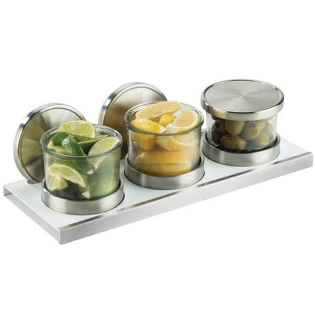 Cal Mil 3492-4-15NL Luxe Chilled Mixology Organizer with Notched Lid - Silver