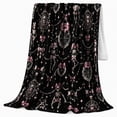 thumbnail image 2 of Ribboned Skeletons And Ornate Spiderweb Heart Pendants, Soft Flannel Blanket with ornate dark Coquette Illustration Print, Housewarming Gift and Home Decor for Bedroom and Living Room, 2 of 7