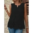 thumbnail image 5 of Women'S Eyelet Embroidered Sleeveless Blouse V Neck Casual Summer Shirt Tops Black M, 5 of 7