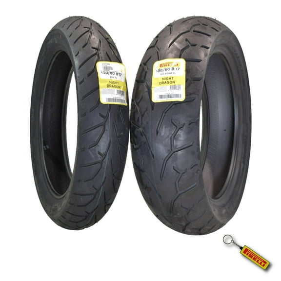 Pirelli Night Dragon Tire Set: 130/80B17 M/C 65H TL Front & 180/60B17 M/C 81H REINFTL Rear Cruiser Motorcycle Tires - Superior Traction & Handling for High-Performance Cruisers with Keychain