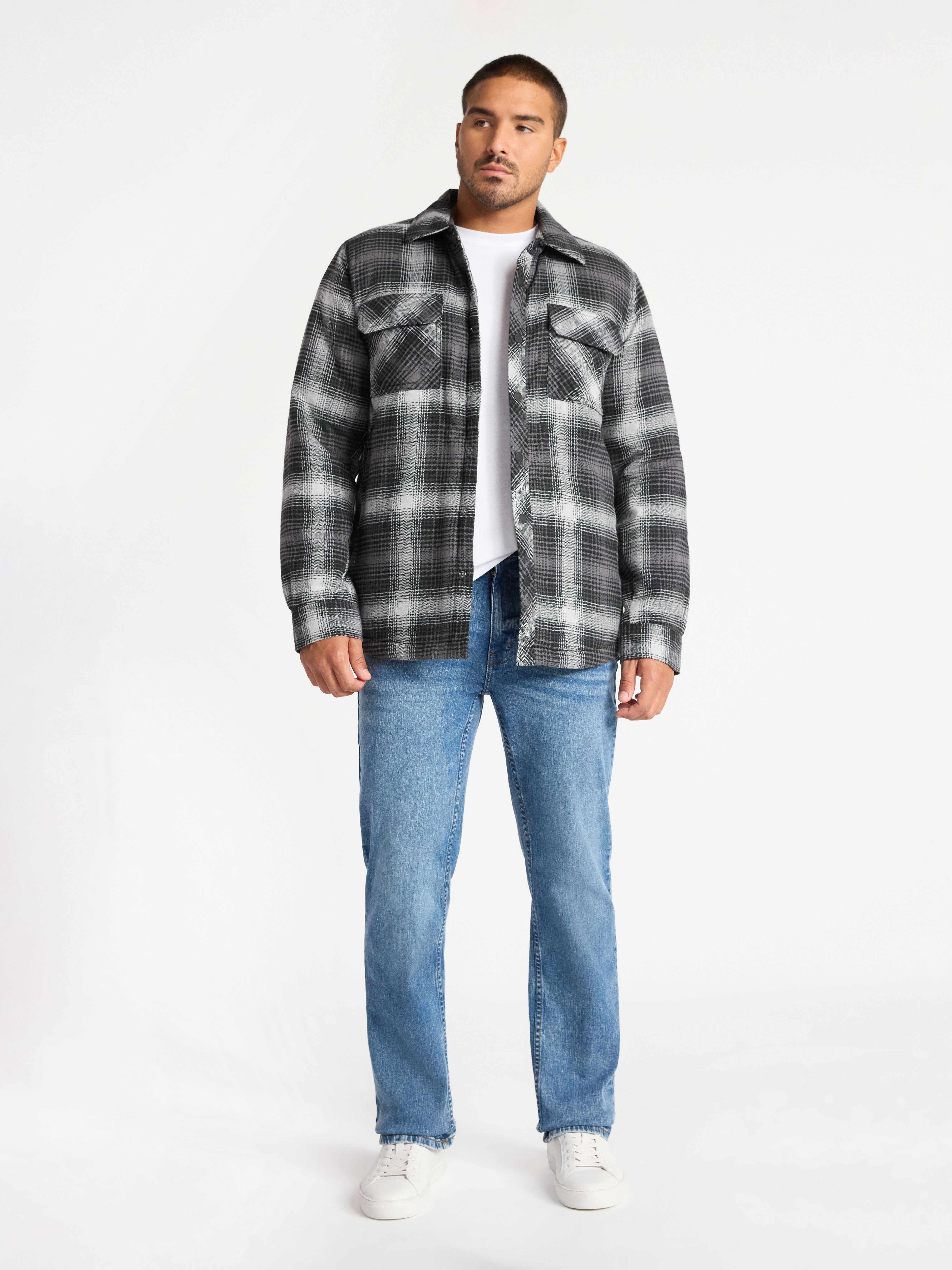 George Men's Shirt Jacket with Long Sleeves, High Pile Fleece Lining, Sizes S-3XL