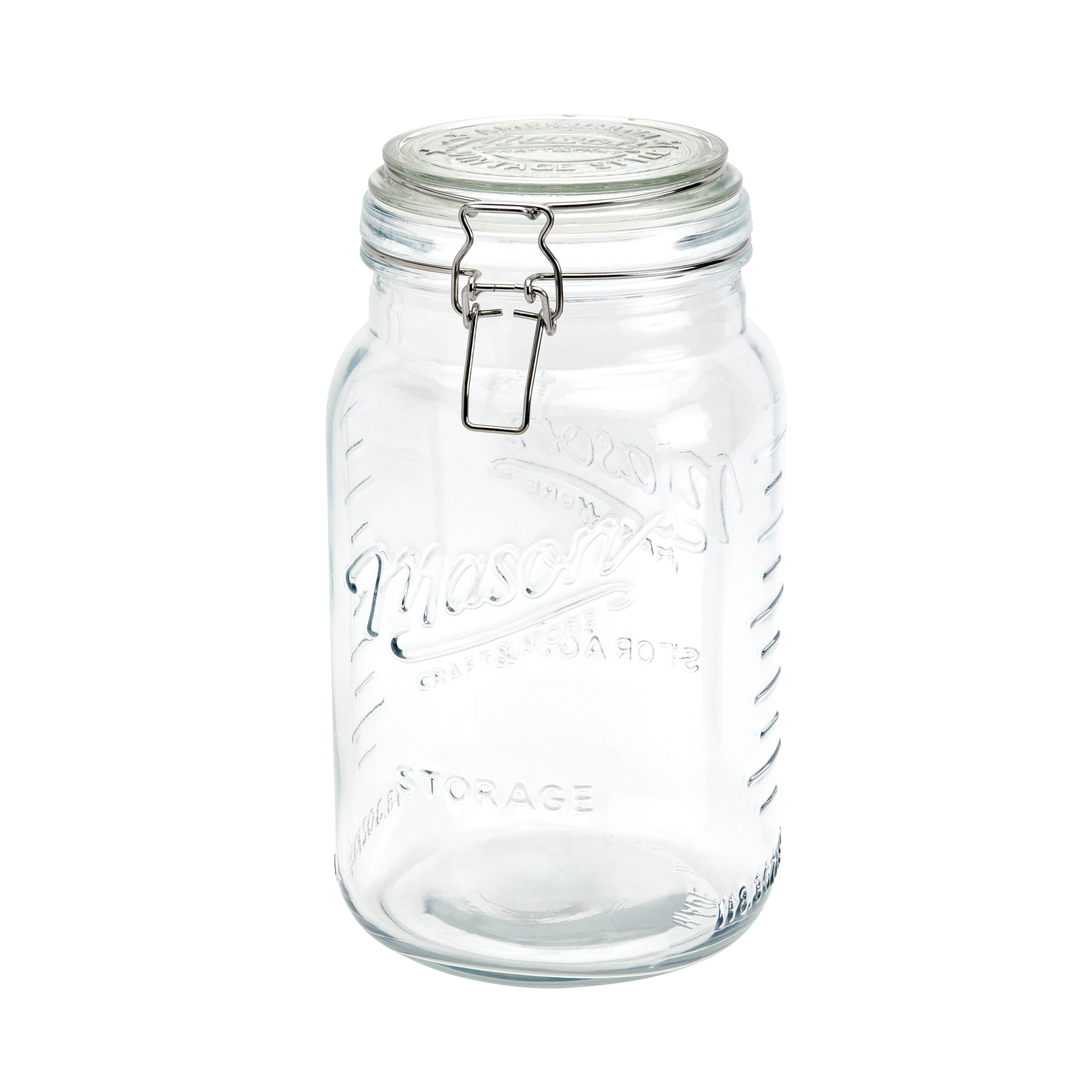 Mason Craft & More Airtight Glass Jumbo Clamp Jar with Lid, Clear Mason Jar Storage Canister, 3.5 Liter (118oz)
