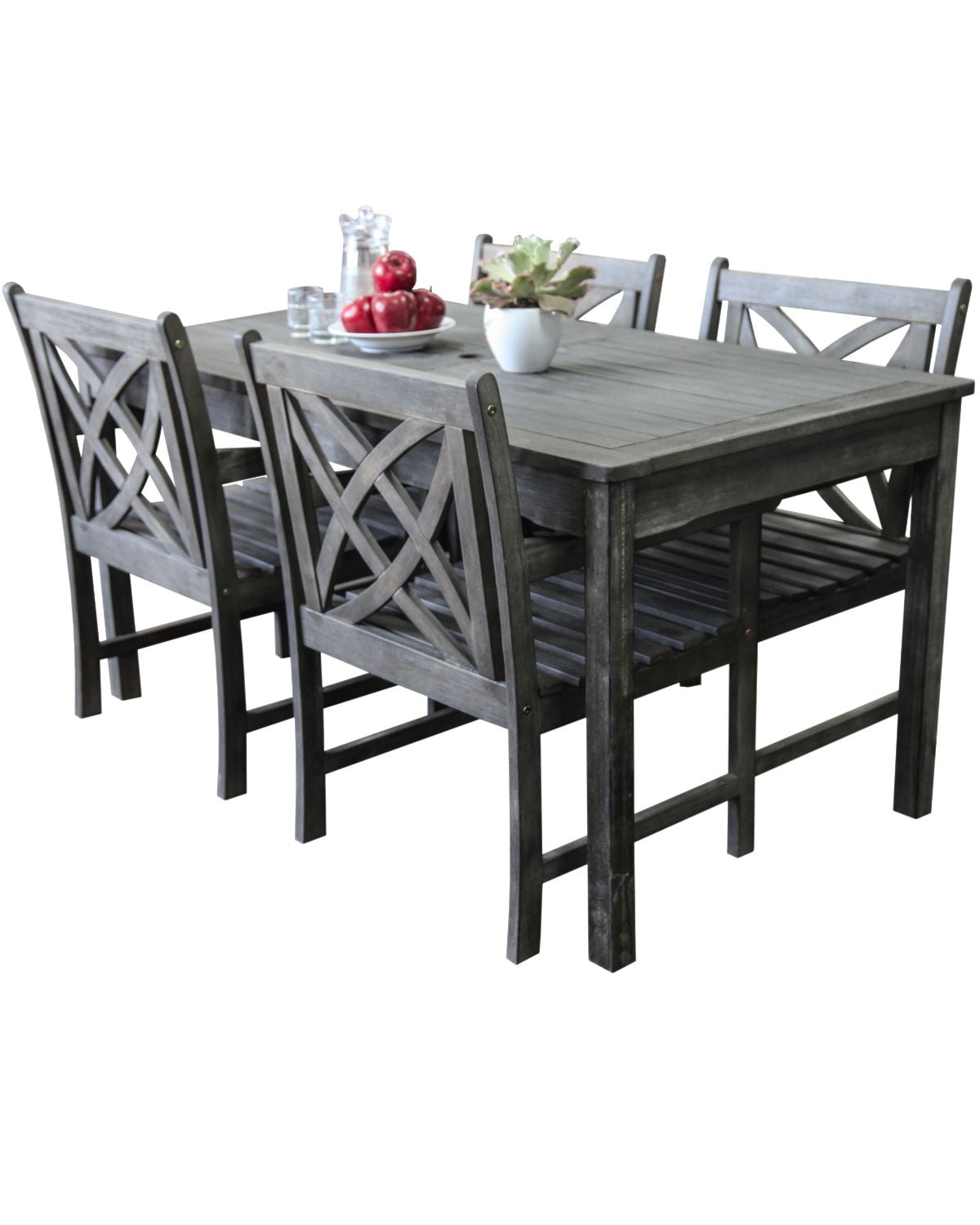 5Piece Gray Hand Scraped Wood Finish Table Outdoor Furniture Patio