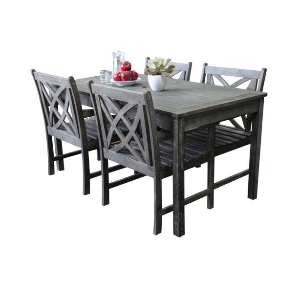 5Piece Gray Hand Scraped Wood Finish Table Outdoor Furniture Patio