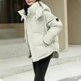 thumbnail image 4 of TKLPEHG Women's Winter Hooded Short Parkas Long Sleeve Thick Down Cotton Padded Coat Plus Size Casual Puffer Jackets (White,M), 4 of 9