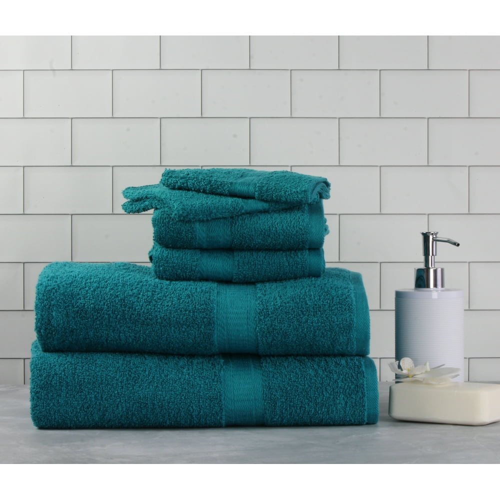Mainstays Basic Bath Collection 6 Piece Towel Set, Turquoise (2 Bath