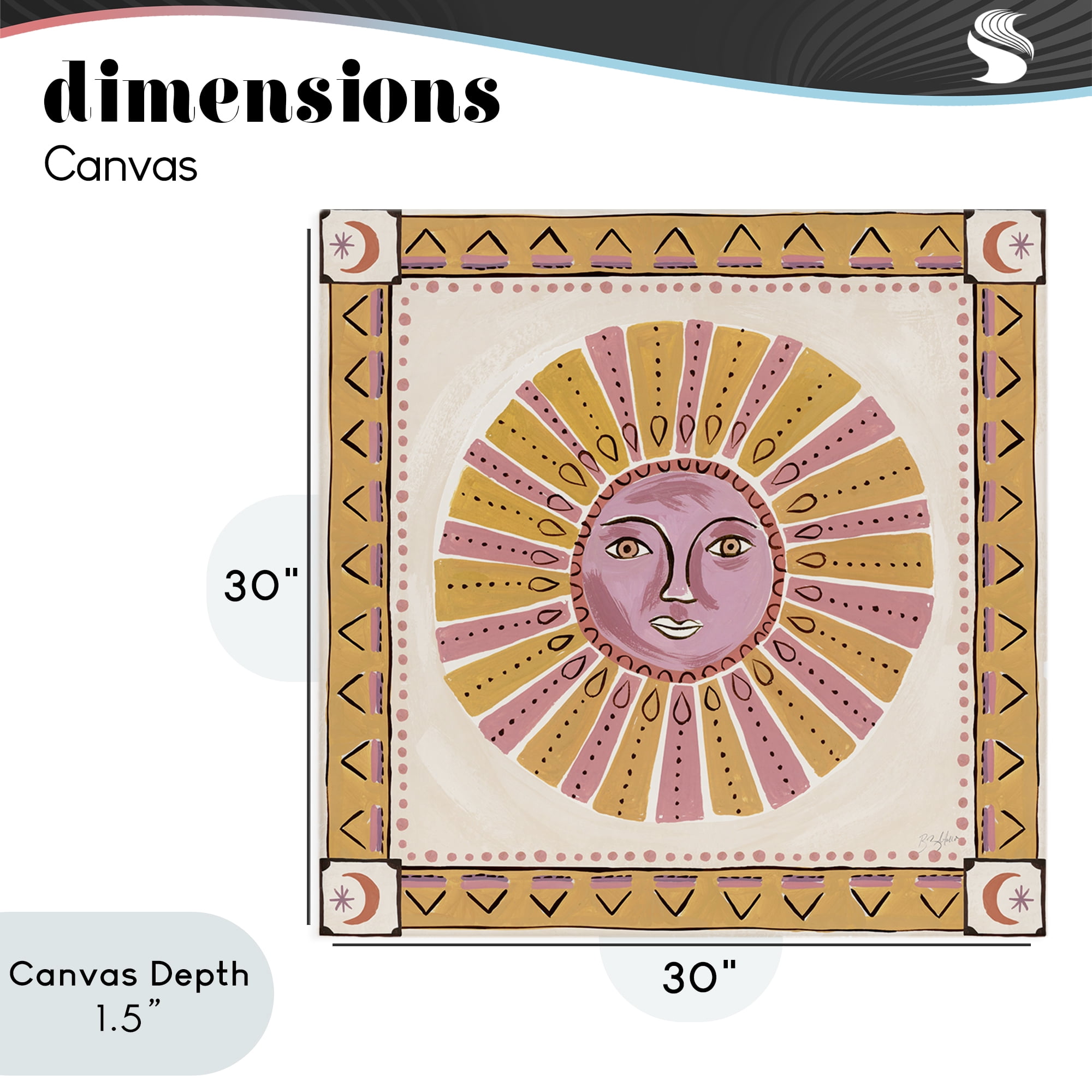 Stupell Industries Pink Sun Face with Geometric Border Canvas Wall Art, design by Two If By Sea Studios