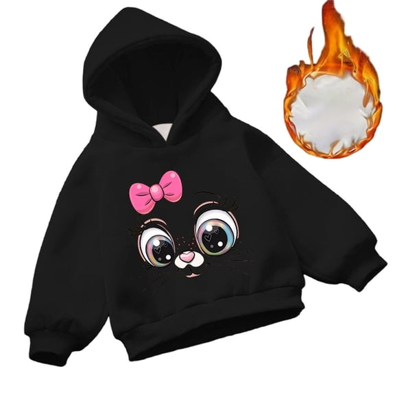 Byoo Toddler Girl Hoodie Oversized Cartoon Cat Printed Long Sleeved Hooded Top Casual Pullover Sweatshirt Outerwear