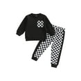 thumbnail image 1 of Baby Girl Long Sleeve Crew Neck  Sweatshirt + Checkerboard Print Pocket Trousers Set, 1 of 9