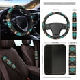 thumbnail image 3 of Renewold Car Seat Cover Set 15 Pack, with Steering Wheel Seat Belt Strap Rearview Mirror Cover Garbage Cans Air Vent Pouch Coasters Keychain Auto Interior Decor, Southwest American Tribal Teal Brown, 3 of 7