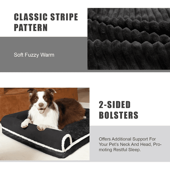 Orthopedic Jumbo Dog Bed Large Sized Dog 56''X40'', Waterproof Comfortable L Bolster Jumbo Non-Slip Soft Warm Pet Crate Bed Sleep Sofa mat with Removable Washable Cover, Black