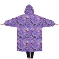 thumbnail image 2 of Oversized Wearable Blanket Hoodie,Purple Butterfly Pattern Sherpa Blanket Hoodie with Super Pockets,Super Warm Fuzzy Pullover for Women & Men, 2 of 6