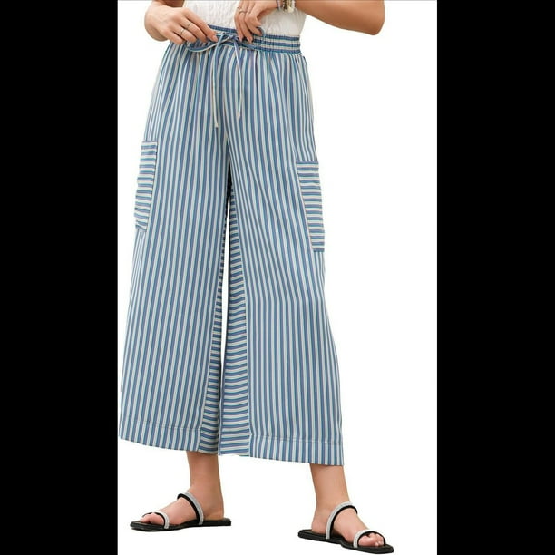 Pantalones Anchos de Verano para Mujer, Cómodos, Color Azul , Talla XXL