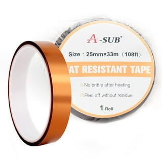 A-sub Heat Resistant Tape for Sublimation,No Residue 2 Rolls 10mmx33m 108FT,Heat Transfer High Temperature Tape for Heat Press, Yellow