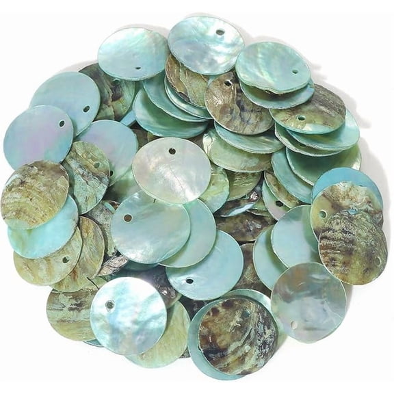 Bocar Shell Beads 150pcs Natural 15mm Flat Round Mussel Shell Coin Drop Charm Beads with Iridescent Back for Handcraft Jewelry Making(DIY_1023_Opal_Blue-15mm)