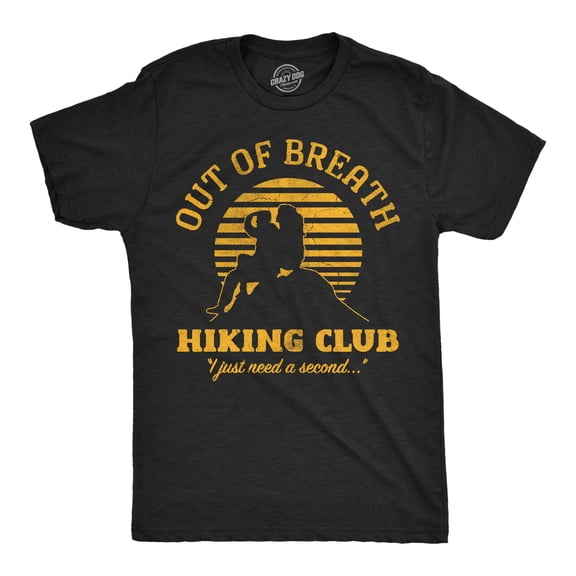 Mens Funny T Shirts Out Of Breath Hiking Club Sarcastic Nature Graphic Novelty Tee for Men Graphic Tees
