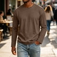 thumbnail image 4 of Mens Long Sleeve Shirt Trendy Crew Neck Pure Color Tshirts Breathable Lightweight Regular Fit T-Shirts for Athletic Casual Travel Coffee L, 4 of 6