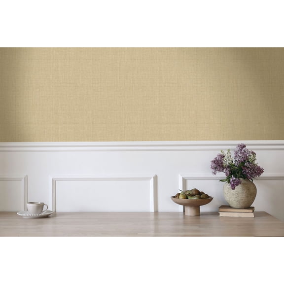 Ochre Linen Weave Textured Print Non Woven Non-Pasted Textured Wallpaper 57 Sq. Ft.