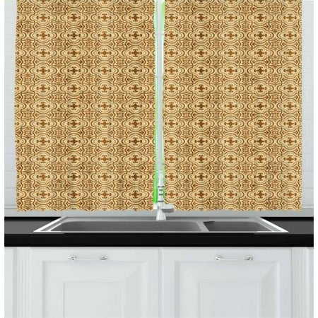 Earth Tones Curtains 2 Panels Set Old Fashioned Damask Style